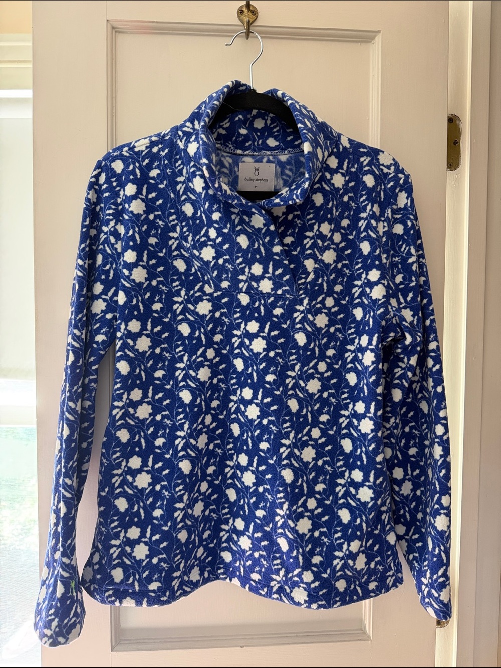 Dudley Stephens Royal Blue and White Floral Pullover Fleece- Size M